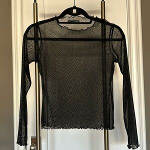 Brandy Melville sheer glitter metallic long sleeve top O/S